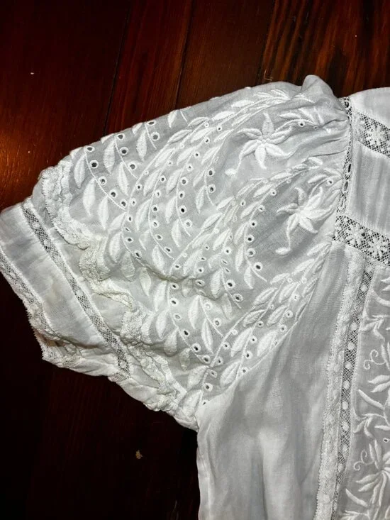 LoveShackFancy White Cotton Eyelet Embroidered Tiered Mini Dress – Lace Inset, - Picture 9 of 10